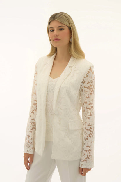 Stretch Lace Fitted Blazer- Vanilla