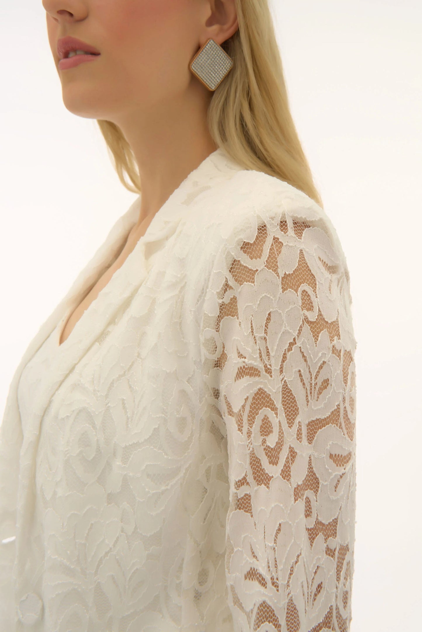 Stretch Lace Fitted Blazer- Vanilla