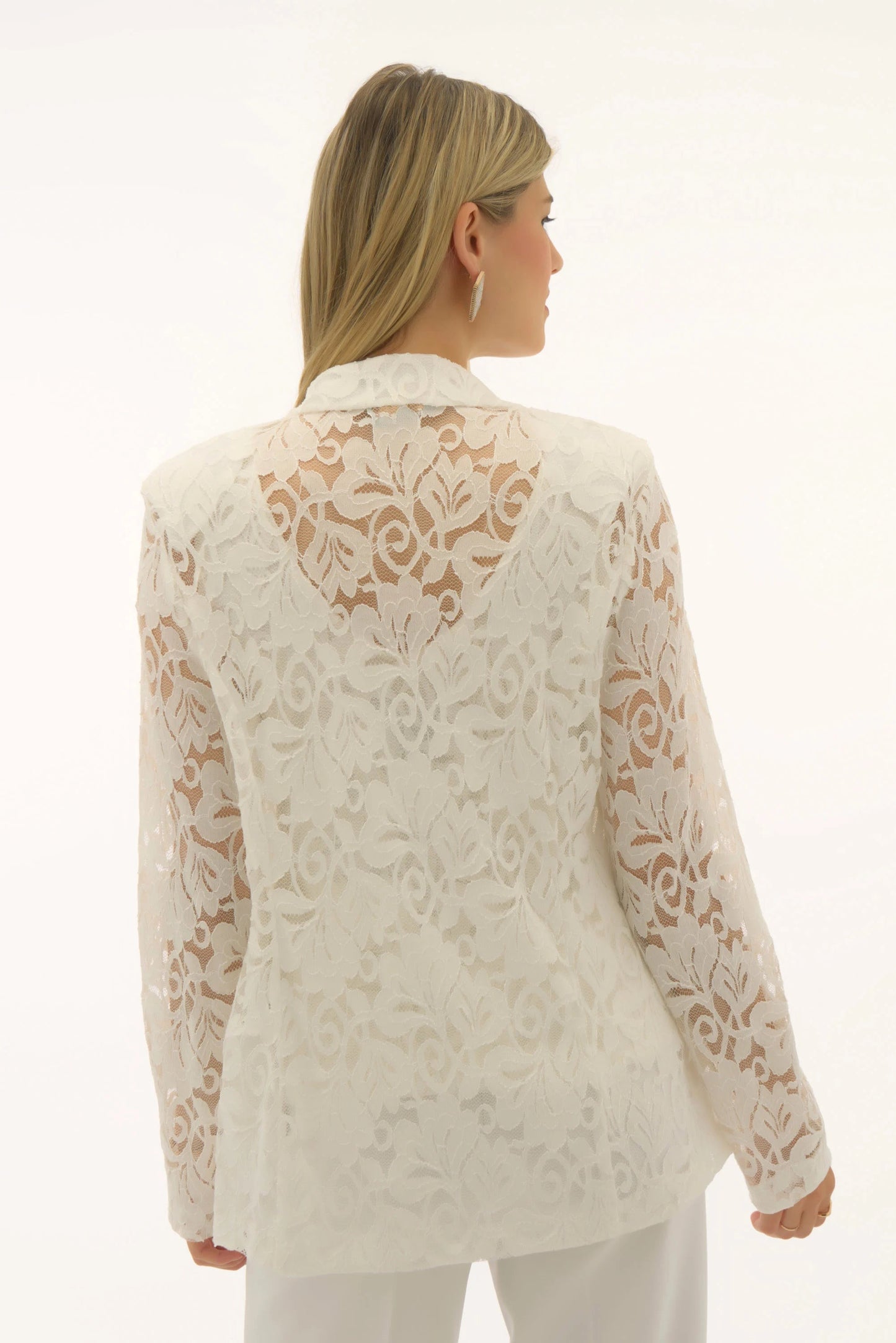 Stretch Lace Fitted Blazer- Vanilla