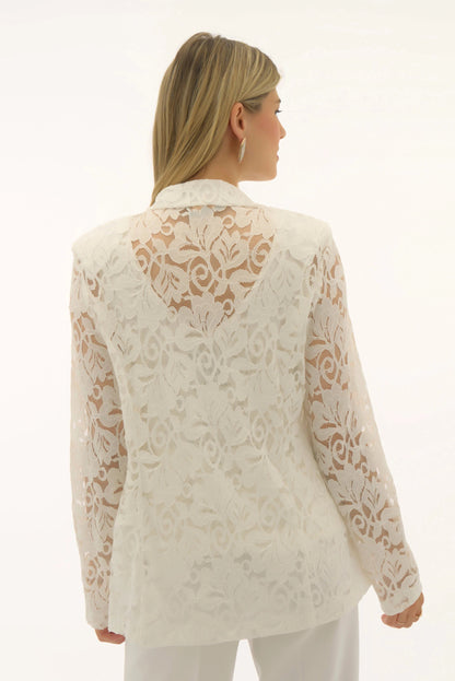 Stretch Lace Fitted Blazer- Vanilla