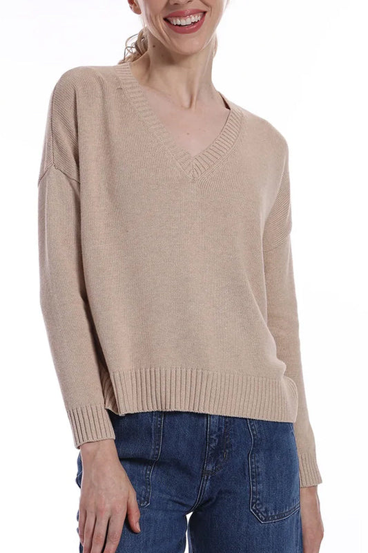 Cotton Cashmere Boxy V Neck Sweater