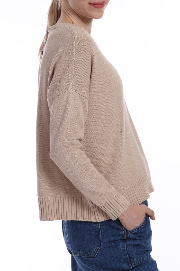 Cotton Cashmere Boxy V Neck Sweater