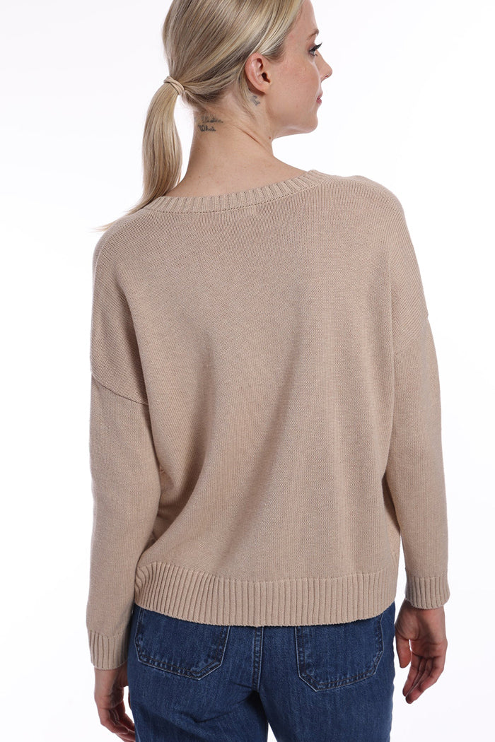 Cotton Cashmere Boxy V Neck Sweater