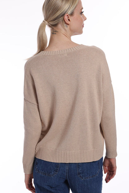 Cotton Cashmere Boxy V Neck Sweater