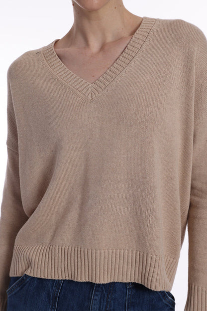 Cotton Cashmere Boxy V Neck Sweater