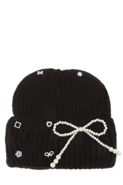 Pearl Ribbon Knit Beanie