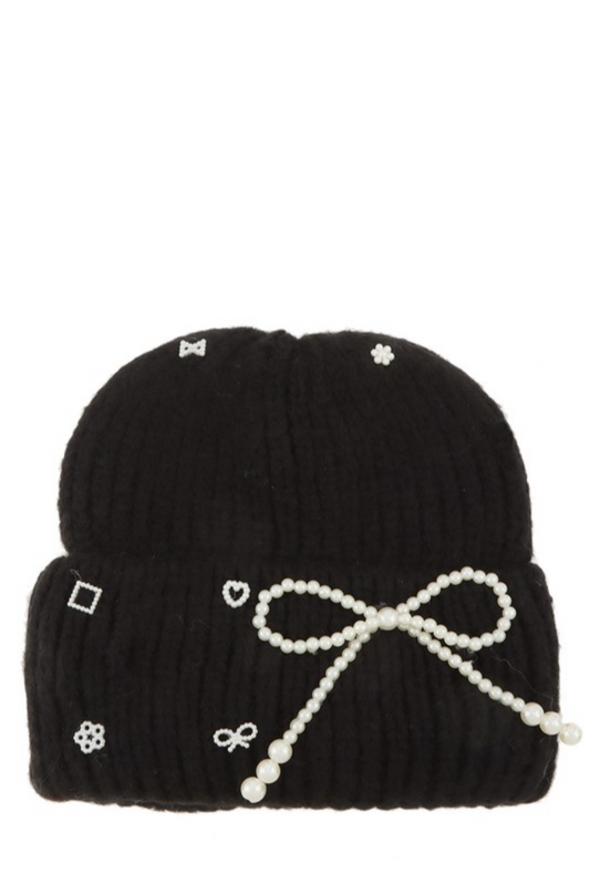 Pearl Ribbon Knit Beanie