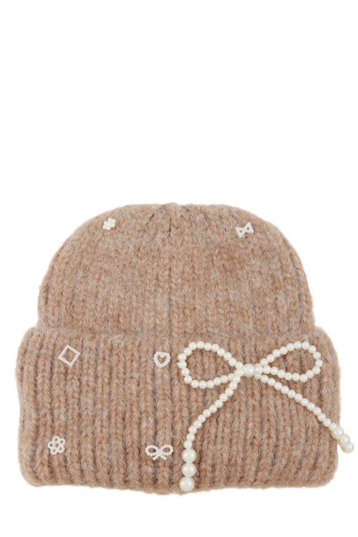 Pearl Ribbon Knit Beanie
