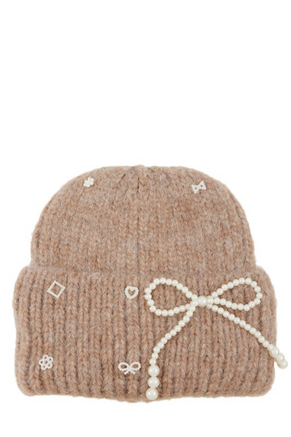 Pearl Ribbon Knit Beanie