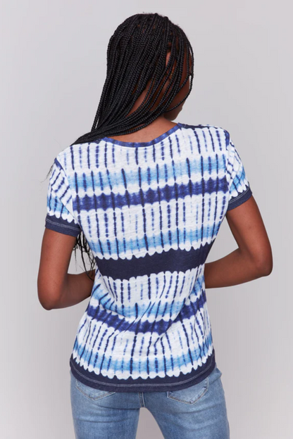 Printed Linen Blend V-Neck T-Shirt