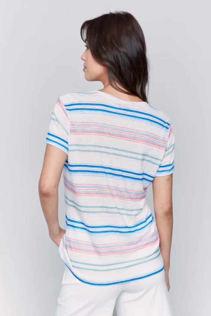 Striped Linen Blend V-Neck T-Shirt