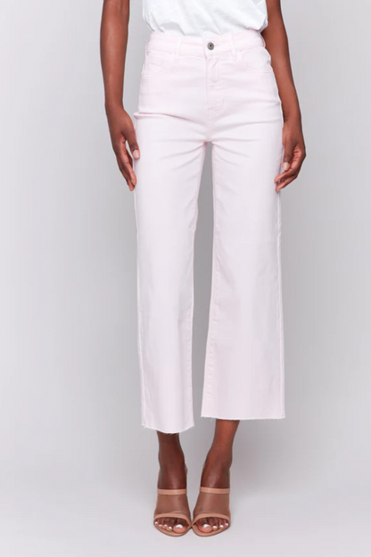Wide Leg Twill Pants With Raw Edge