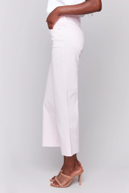Wide Leg Twill Pants With Raw Edge