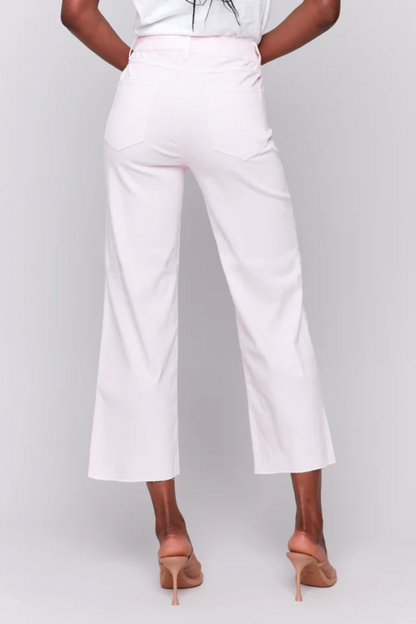Wide Leg Twill Pants With Raw Edge