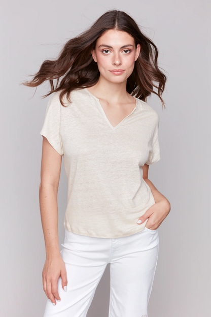 Foil Print Sleeve Dolman Top