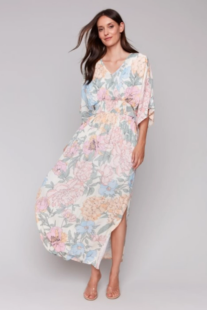 Printed Dolman Short Sleeves Maxi Dress