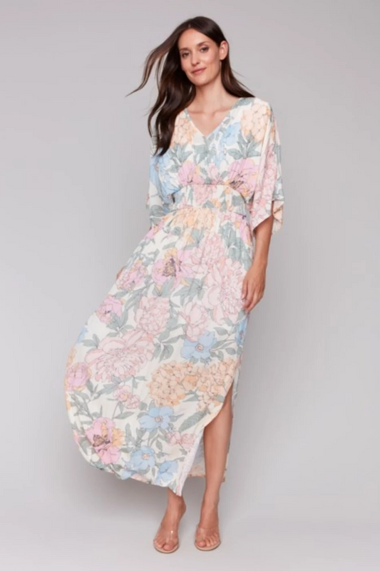 Printed Dolman Short Sleeves Maxi Dress