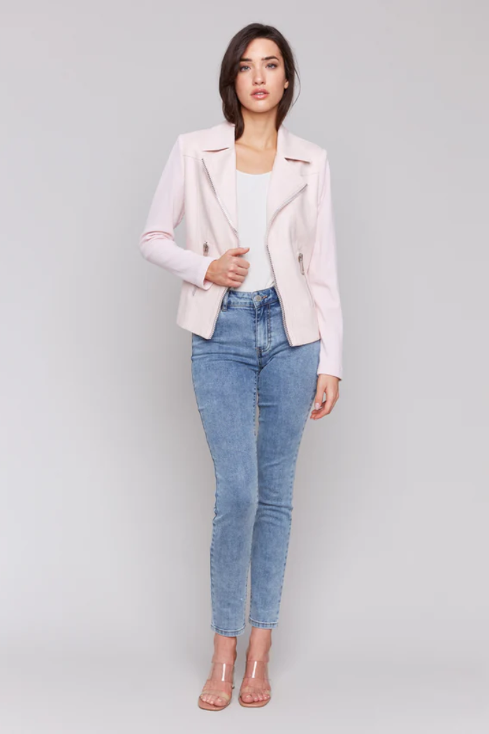 Foiled Faux Leather and Rib Knit Jacket