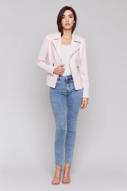 Foiled Faux Leather and Rib Knit Jacket