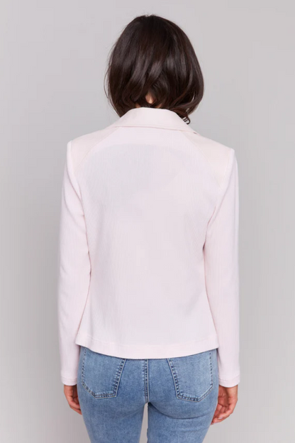 Foiled Faux Leather and Rib Knit Jacket