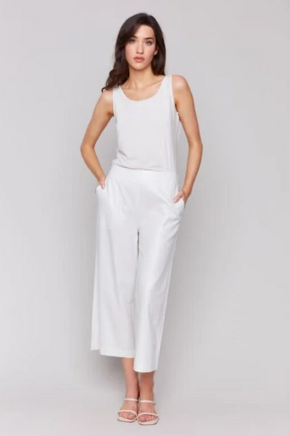 Foil Linen Blend Crop Pant - Champagne and Gold