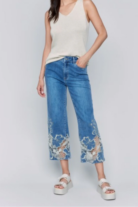 LACE CUT FLARE LEG PANT