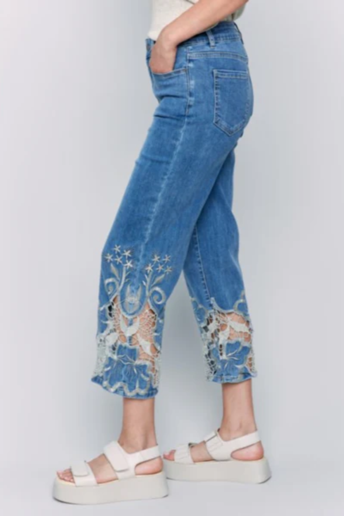 LACE CUT FLARE LEG PANT