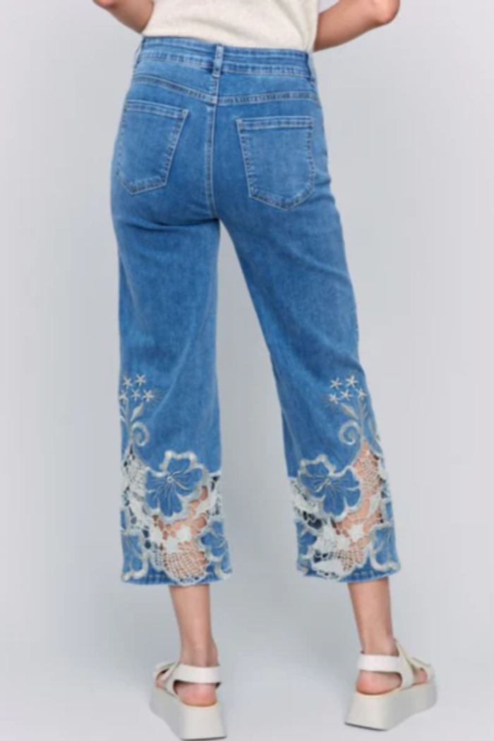 LACE CUT FLARE LEG PANT