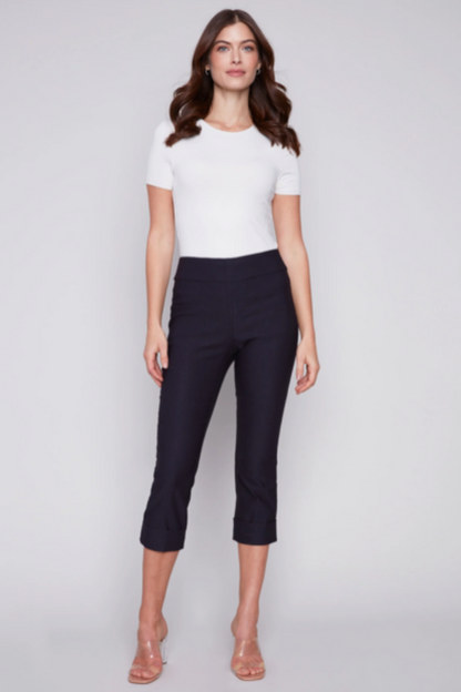 Solid Pull On Stretch Cropped Cuffed Pant