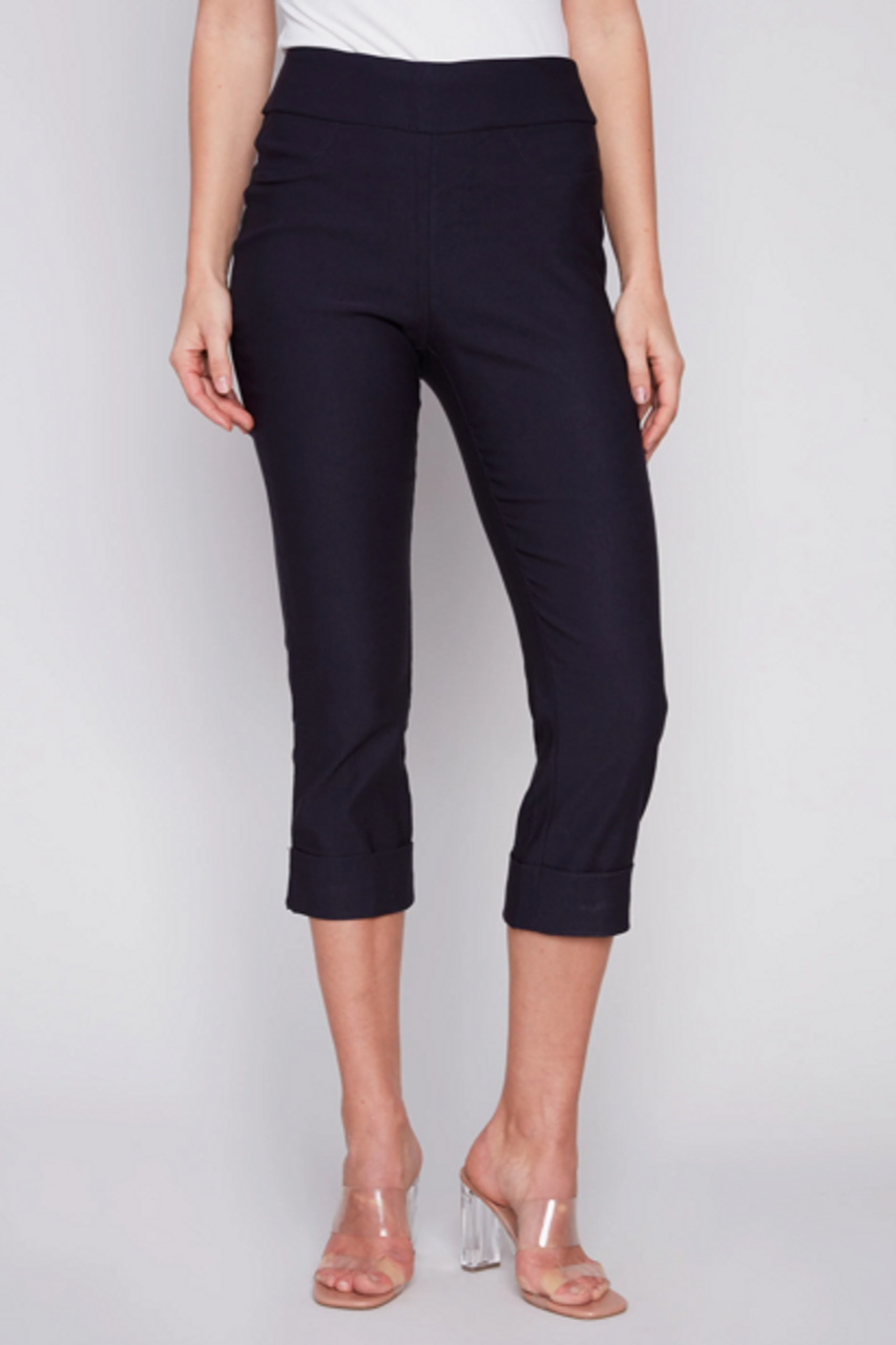 Solid Pull On Stretch Cropped Cuffed Pant