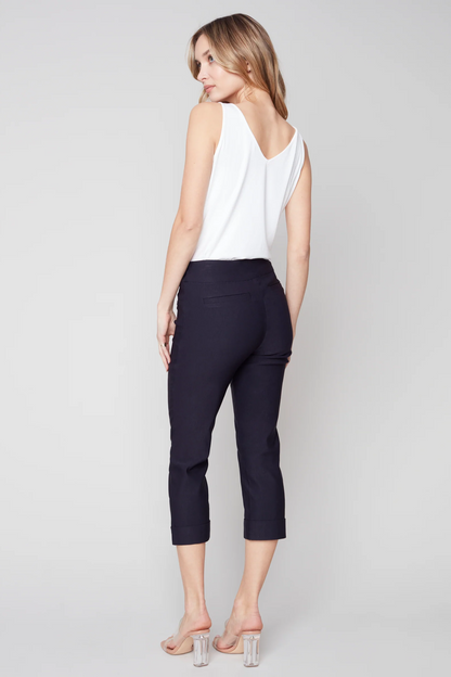 Solid Pull On Stretch Cropped Cuffed Pant