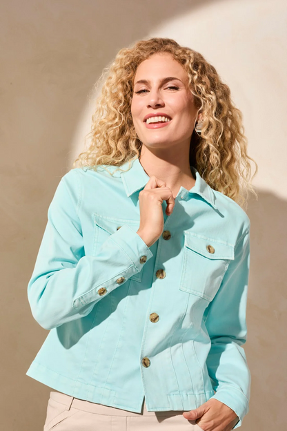 Comfort Stretch Button-Front Denim Jacket