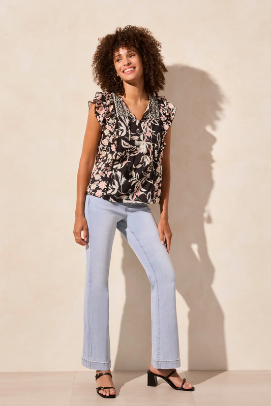Mixed Print Notch Neck Blouse