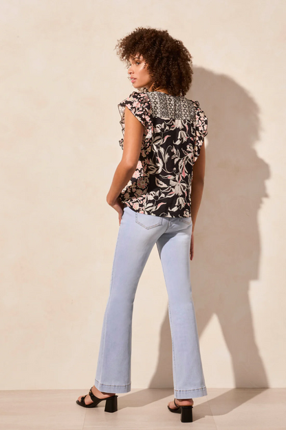 Mixed Print Notch Neck Blouse