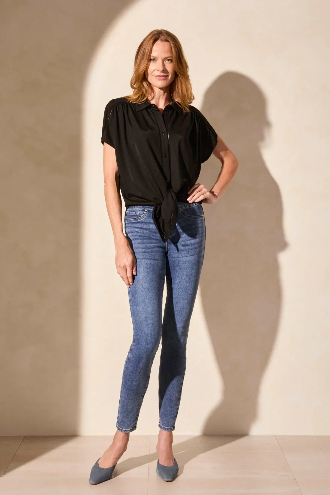Printed Tie-Front Short-Sleeve Shirt