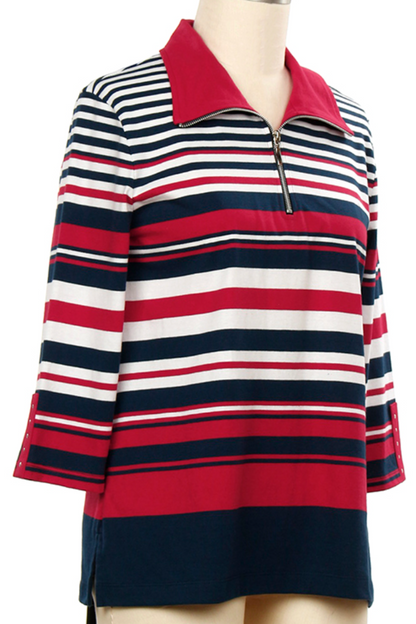 3/4 Sleeve Engineered Stripe Top