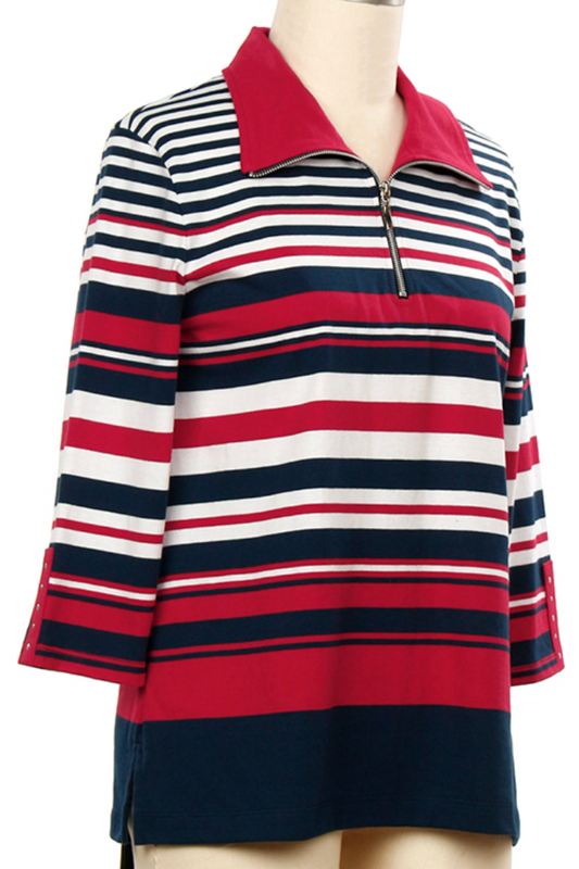 3/4 Sleeve Engineered Stripe Top