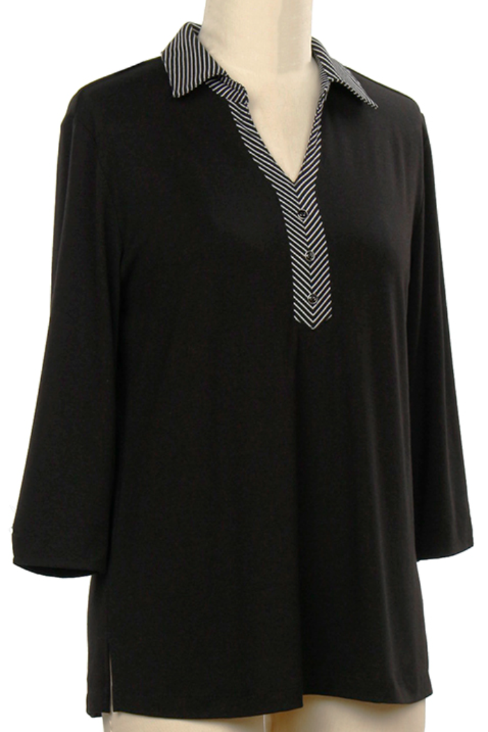 3/4 Sleeve Naomi Solid w/Stripe Top