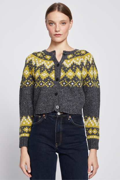 Faire Isle Cropped Cardigan in Charcoal Grey