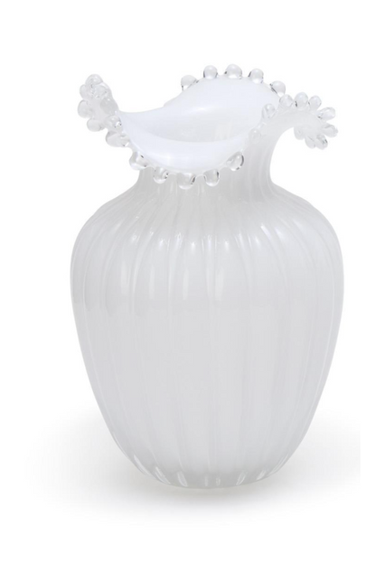 GLASS PEARL WHITE VASE -LARGE
