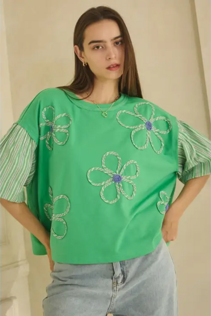 Flower Embroidered Terry Top