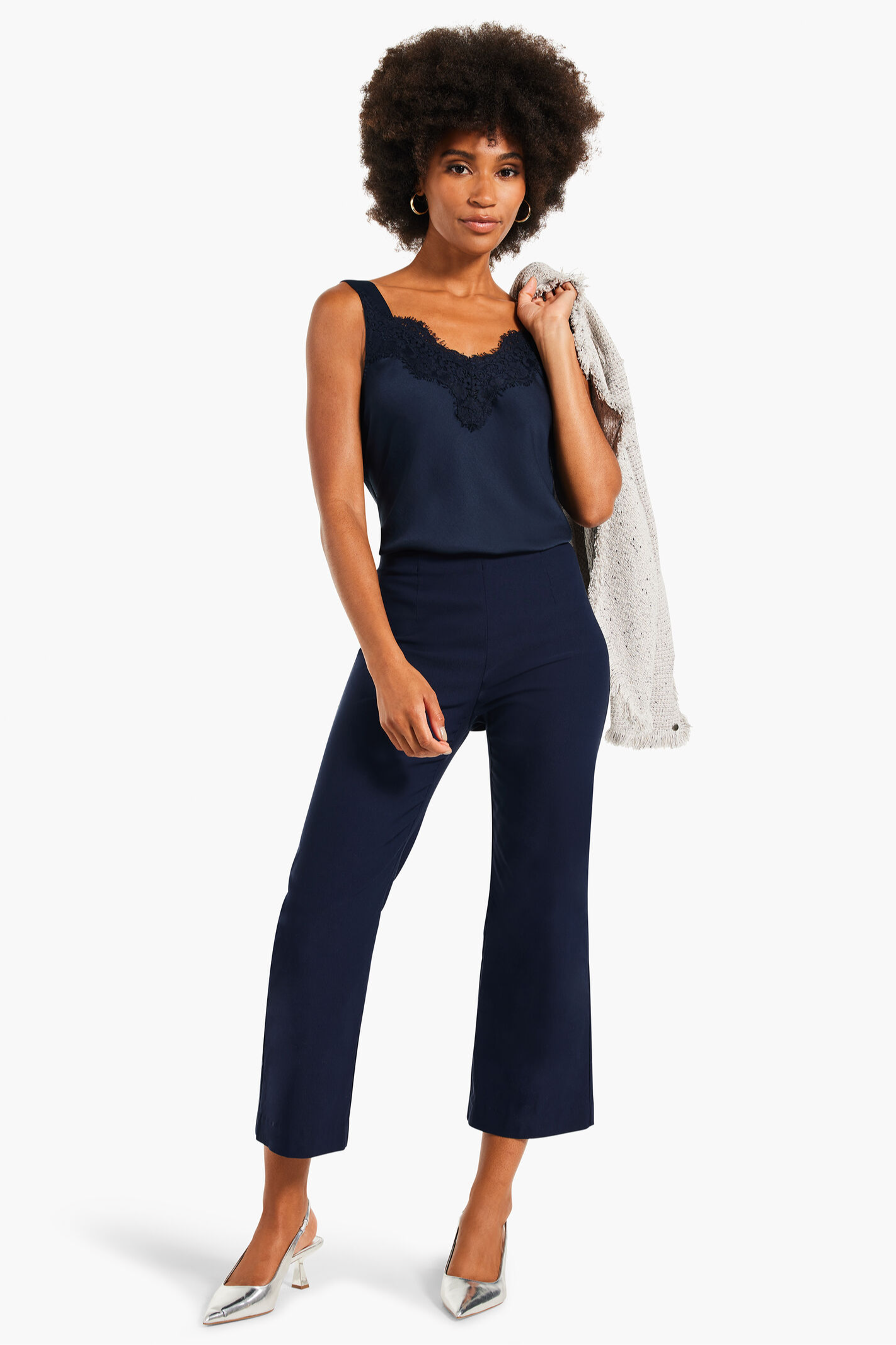 Polished Wonderstretch Wide-Leg Crop - Dark Indigo