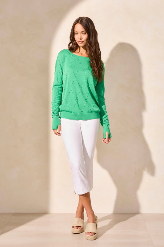 Long Sleeve Crew Neck Sweater with Thumb Holes