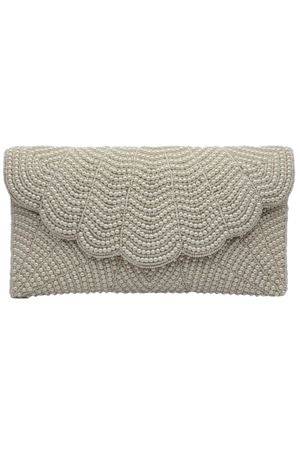 Scallop Pearl Beaded Clutch