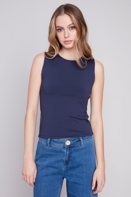 Double Cloth Sleeveless Crew Neck