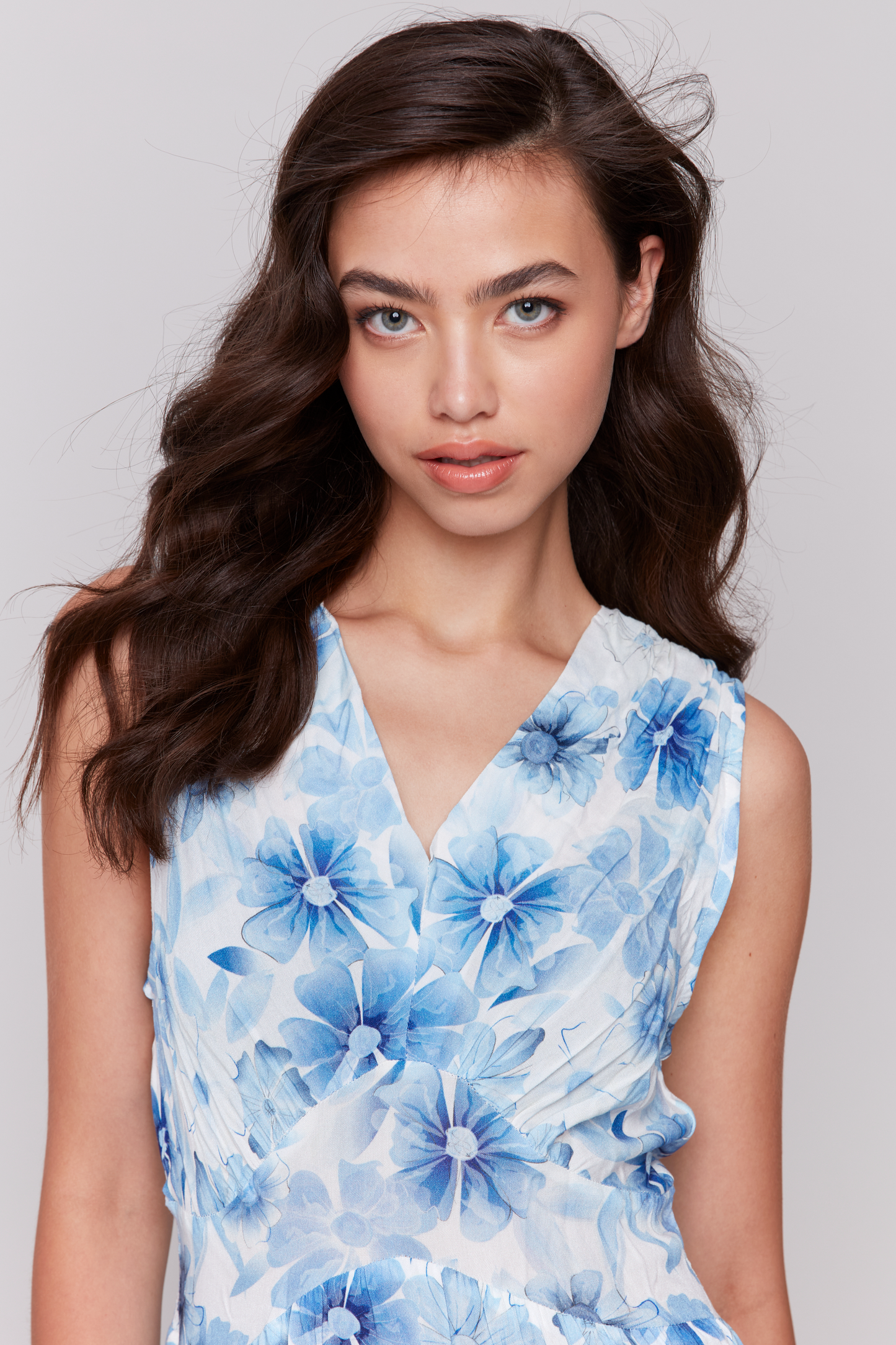 Printed Sleeveless V-Neck Dress with Tiers