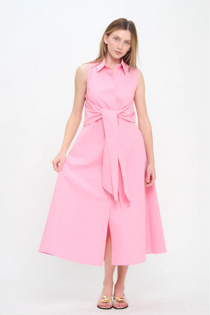 Petal Embrace Sleeveless Midi Shirit Dress