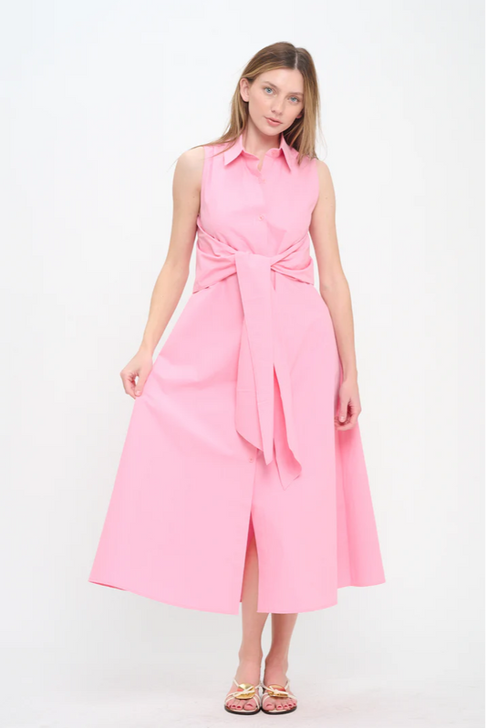 Petal Embrace Sleeveless Midi Shirit Dress
