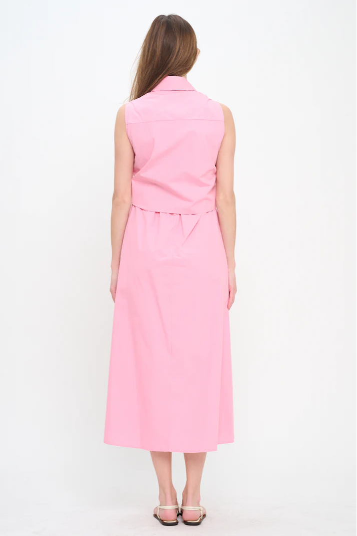 Petal Embrace Sleeveless Midi Shirit Dress