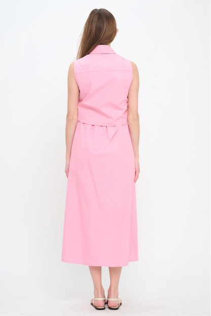 Petal Embrace Sleeveless Midi Shirit Dress